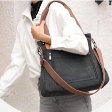 JLCH حقيبة كتف للنساء، حقيبة حمل، حقيبة قماش سعة كبيرة، مناسبة للذهاب للعمل، متينة وعملية بتصميم كلاسيكي بسيط وعصري، متعددة الاستخدامات، حقيبة يد بسحاب، حقيبة قماش (حقيبة حمل، حقيبة كتف، حقيبة عبر الجسم، حقيبة نسائية، حقيبة سعة كبيرة) - الأسود - مشاهدة 4