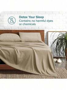 Juego de sábanas Queen de microfibra ultrasaves y transpirables, 4 piezas, tamaño cama matrimonial - Beis - Ver 4