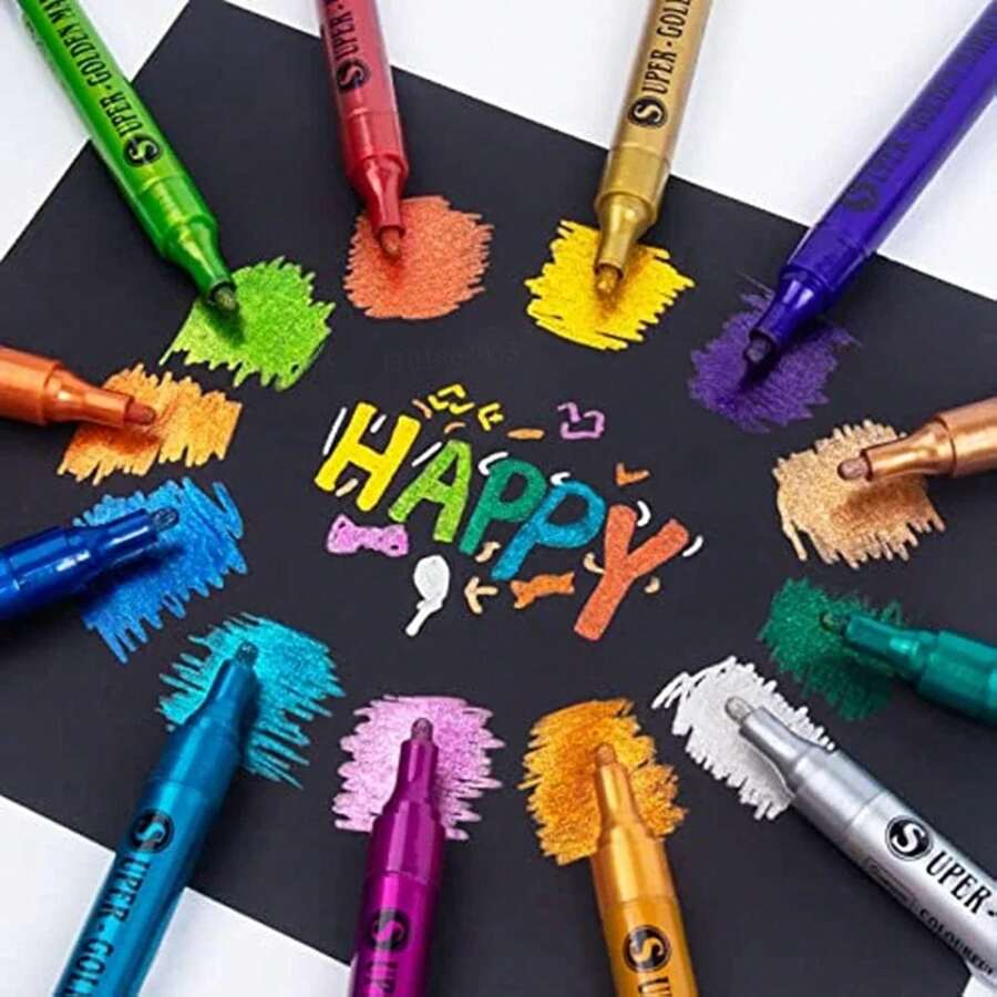 Bộ 12 bút sơn Acrylic dạng que dày màu kim loại dùng để vẽ đá, gốm, thủy tinh, gỗ, vải bạt, cốc, sổ lưu niệm, đồ dùng thủ công DIY, đồ trang trí Halloween và Giáng sinh Quà tặng tốt nhất - Nhiều màu - Xem 1