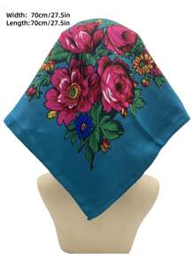 Velo de mujer de 27.5"x27.5" con estampado tradicional de peonía en rojo, multicolor y negro, un pañuelo hijab de moda estilo bohemio - Multicolor - Ver 32