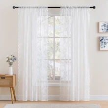 2pcs Lace Flower & Embroidery Pattern Sheer Door Curtains For Living Room Bedroom Corridor - White - View 10
