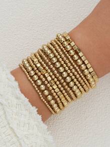 12 piezas de pulseras elegantes y casuales de cuentas redondas y cuadradas minimalistas vintage para mujer, uso diario, commute, cita, fiesta, vacaciones, regalo de cumpleaños para la novia