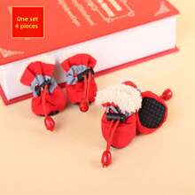 4pcs/Set Thick Thermal Lined Pet Shoes, Convenient Wear For Rainy Days And Autumn/Winter Seasons