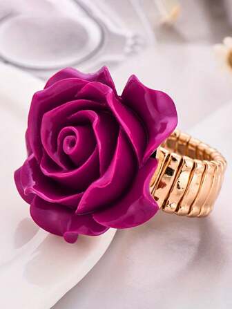 1pc Elegant Dusty Rose Color Rose Flower Adornment Ring, Wedding Jewelry, New Year & Valentine Gift Valentines,Mom,Mother,Mother's Day,Gift
