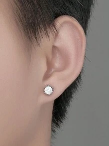 新款男士高级钛钢锆石耳环，单耳设计，朋克风格男士配饰耳环，圣诞节、新年、情人节节日礼物 - 鈦鋼耳釘 - 查看 16