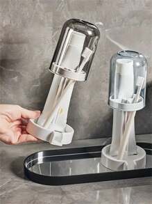 1pc Toothbrush Holder With Dustproof Cover, Drainage Design, Multifunctional Plastic Bathroom Toothbrush And Cup Organizer, Home Essential - Multicolor - View 6