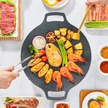1pc Korean BBQ Grill Non-Stick Grill Plate, 13 Inches Round Outdoor Camping BBQ Plate, Can Be Used For Both Home And Outdoor Stoves