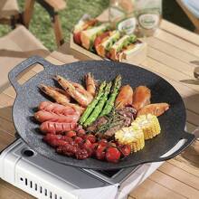 1pc Korean BBQ Grill Non-Stick Grill Plate, 13 Inches Round Outdoor Camping BBQ Plate, Can Be Used For Both Home And Outdoor Stoves