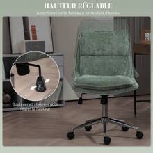 HOMCOM Fauteuil de bureau chaise de bureau en tissu, hauteur réglable, pivotant avec 5 roulettes, vert - Vert - Voir 3