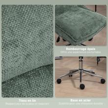 HOMCOM Fauteuil de bureau chaise de bureau en tissu, hauteur réglable, pivotant avec 5 roulettes, vert - Vert - Voir 6
