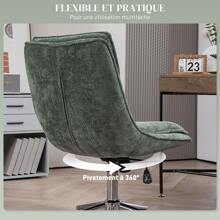 HOMCOM Fauteuil de bureau chaise de bureau en tissu, hauteur réglable, pivotant avec 5 roulettes, vert - Vert - Voir 4