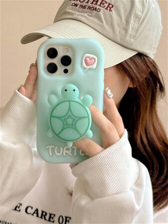 可爱卡通 3D 夜光小乌龟手机壳带伸缩支架，适用于 iPhone13、13pro、13promax、iPhone14ProMax、iPhone14Pro、iPhone14、iPhone17ProMax 硅胶手机壳、新款 iPhone11、12、卡通 iPhone15ProMax、15Pro、iPhone15、新款软壳适用于三星 Galaxy S24Ultra、S25Ultra、A55、A56