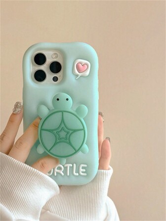 Cute Cartoon 3D Luminous Small Turtle Phone Case With Retractable Stand, Suitable For IPhone13, 13pro, 13promax, IPhone14ProMax, IPhone14Pro, IPhone14, Silicone Phone Case For IPhone17ProMax, New IPhone11, 12, Cartoon IPhone15ProMax, 15Pro, IPhone15, New Soft Shell For Samsung Galaxy S24Ultra, S25Ultra, A55, A56