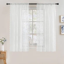 2pcs Lace Flower & Embroidery Pattern Sheer Door Curtains For Living Room Bedroom Corridor - White - View 12