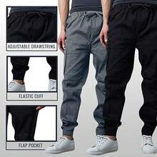 2-Pack Men's Cotton Flex Stretch Cargo Jogger Pants - Black & Khaki - View 2
