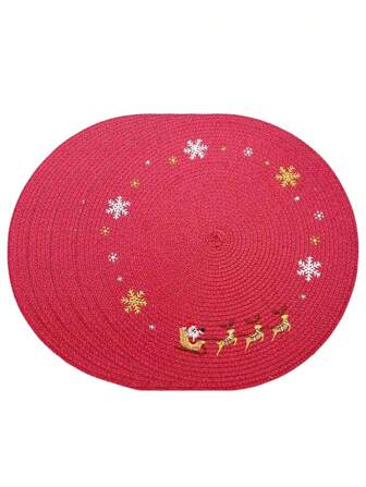 2/4/6 piezas Manteles redondos de Navidad, diseño de copos de nieve, material PP de 15", decoración de invierno, trineo de Papá Noel y renos, perfecto para la decoración de la mesa de comedor interior de la cocina en Navidad