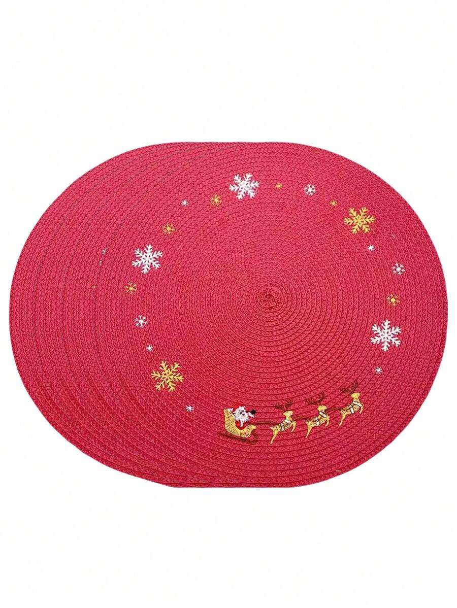 2/4/6 pezzi Tovagliette rotonde natalizie, design a fiocco di neve, materiale PP da 15", decorazione invernale, Babbo Natale e slitta di renne, perfette per la decorazione della tavola da pranzo in cucina al chiuso a Natale