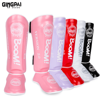 GINGPAI Muay Thai scheenbeschermers, kickboks voetwreefbescherming voor jongeren en volwassenen, MMA-trainingsbeenbeschermers, Taekwondo enkelbeschermers, meerdere kleuren beschikbaar: roze, paars, blauw, groen, zwart, wit