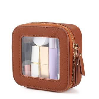 Bolsa de maquillaje compacta y transparente, organizador de herramientas de maquillaje de viaje, bolsa de cosméticos conveniente, monedero, estuche de maquillaje de viaje esencial