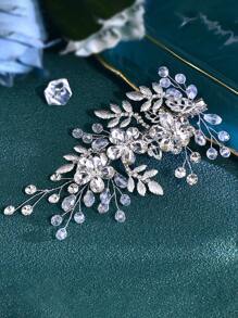 Phụ kiện cài tóc cô dâu đính pha lê lấp lánh kèm kẹp hình vịt, phụ kiện tóc lá bằng hợp kim thủ công dành cho nữ, thích hợp cho đám cưới, tiệc tùng, dạ hội, quà tặng ngày lễ tình nhân. - Bạc - Xem 5