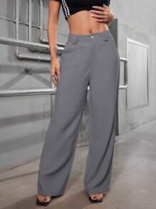 ADD MODA FEMININA EIRELI- AS1323 Women's Palazzo Pants, High Waist, Elegant, Formal, Modern, National Shipping, New Collection - 灰色 - 查看 3