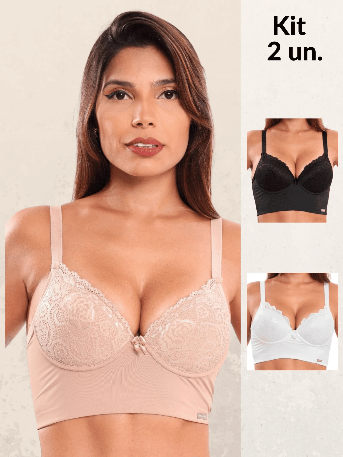 Kit 2 Bras With Soft Comfort Cups And Wide, Adjustable Straps Comfortable Lace Detail Triple Clasp Lightweight Casual Fashion Premium Sewing - 彩色 - 查看 1