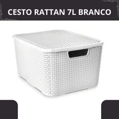 Cesto Oganizador Rattan Com Tampa Branco - 7 Litros