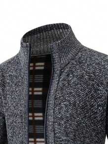 [Thermal Lined & Thickened] Korean Style Men's Stand Collar Knit Cardigan, Business Casual Zip-Up Sweater, Multi-Wear Leisure Jacket For Winter - Dark Grey - View 5