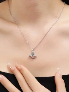 Customized Necklace Christmas Gift Little Angel Pendant Necklace 100 Languages I Love You Projection Necklace Customizable Movie-Like Black And White Photo Engraved Necklace For Family, Couple, Pet, Mantra, Gift For Girlfriend, Mom, Best Friend, Daily Wear