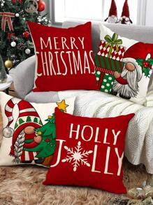 1 件/4 件，冬季红色雪人与圣诞老人字母印花亚麻抱枕套，18*18 英寸/45 X 45 厘米装饰枕套，无枕芯
