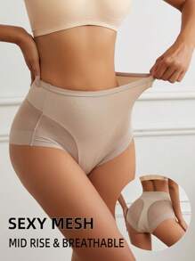 Flarixa 女士中腰透气性感网眼三角裤 凉爽对比网眼内裤 - 米色 - 查看 8