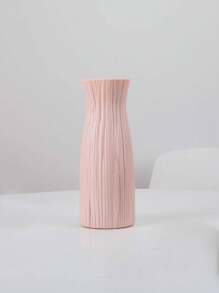 1pc Modern Minimalist Plastic Ceramic-Like Vase With Tall Pampas Grass, Farmhouse Boho White Wavy Textured Cylindrical Vase, Artificial Floral Decor, Home Centerpiece For Living Room, Wedding, Office - Pink - View 13