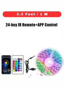 ONELEDWANGRX 1pc Smart RGB LED Strip Lights, 1/3/5/10/15m, 3.3/10/16/33/50ft USB 5V Powered 2-Mode Control, 24-Key Remote Control + App Control, Light Color And Brightness Adjustable, Can Be Bended And Cut,Easy To Install Atmosphere Lights, For Home Party, TV Backlight