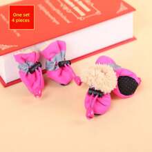 4pcs/Set Thick Thermal Lined Pet Shoes, Convenient Wear For Rainy Days And Autumn/Winter Seasons