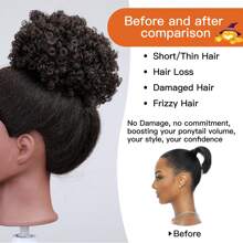 Puff Drawstring Ponytail Extension,Premium Short Synthetic Puff Ponytail For Natural Hair, Clip On Kinky Drawstring Curly Ponytail Bun Essential For Halloween, Christmas, And Parties.