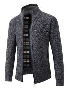 [Thermal Lined & Thickened] Korean Style Men's Stand Collar Knit Cardigan, Business Casual Zip-Up Sweater, Multi-Wear Leisure Jacket For Winter - Dark Grey - View 3