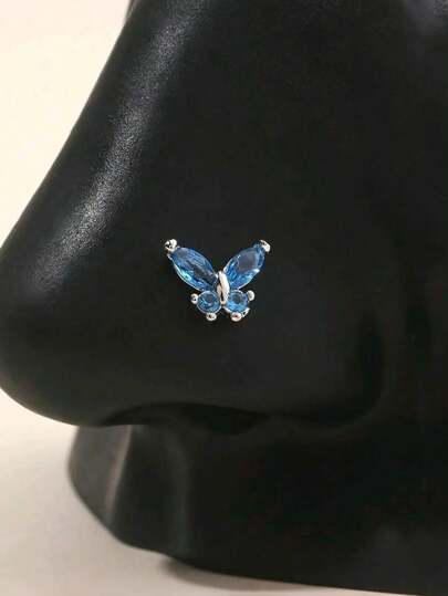 1 chiếc khuyên mũi hình bướm màu xanh dương, hình chữ L, cỡ 20G, thích hợp cho nữ, quà tặng ngày Valentine, ngày của Mẹ.