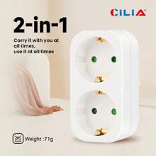 CILIA 1/2pcs Schuko Adapter Socket Wall Outlet Splitter, 250V/16A Space-Saving Multiple Socket, Adapter For Office/Home - EU F Type Plug(220-240V) - View 3