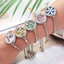 Aromatherapy Bracelet Aromatherapy Diffuser Jewelry Adjustable Chain Crystal Locket Perfume Diffuser Bracelet For Women Men Flower Love Cat Aroma Diffuser Bracelet - Silver - View 2