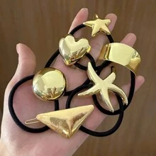 3 件 2024 夏季海洋系列发带，男士长发，海滩风格和钛钢头饰礼物，贝壳形发夹，适合半扎发型，优雅的金色金属几何发带，适合女士和女士派对，时尚金属光泽发夹，女士派对和节日佩戴，适合各种场合/派对。适合女性，金色头饰