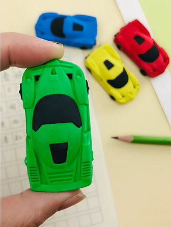 1/4pcs Random Color Creative Cartoon Car Shape Eraser, Disassemblable & Reassemblable Soft Cleaning Eraser For 2B Pencils Study,Back To School