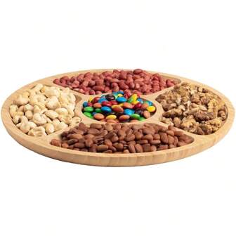 木制隔间托盘 + 竹制餐盘，奶酪、肉类、小吃、水果和饼干盛装套装圣诞礼物