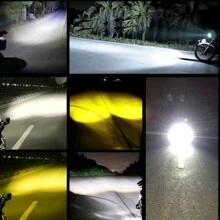 Heyword 2pcs White + Yellow Motorcycle LED Headlight Mini Driving Lamp Fog Light 12V/24V Universal Dual-Color Projector Lens With Switch, Fit For ATV Scooter Auxiliary Spotlight Motorcycle Accessories
