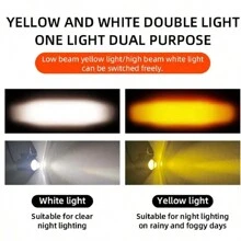 Heyword 2pcs White + Yellow Motorcycle LED Headlight Mini Driving Lamp Fog Light 12V/24V Universal Dual-Color Projector Lens With Switch, Fit For ATV Scooter Auxiliary Spotlight Motorcycle Accessories