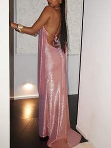 Sexy Deep V-Neck Backless Tie-Up Dress