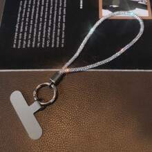 1 chiếc vòng cổ dây đeo trang trí bằng đá Rhinestone, kiểu cổ dài và cổ tay ngắn, dây đeo điện thoại chống mất có thể tháo rời lấp lánh sang trọng - Bạc - Xem 5