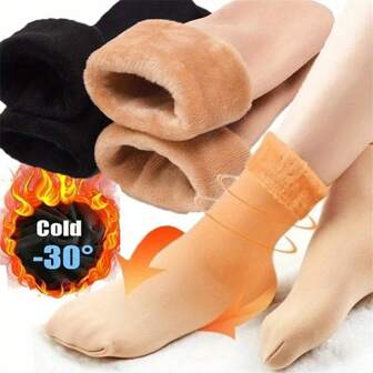 4 Pairs Plush Lined Snow Socks - Thick And Warm Winter Floor Socks