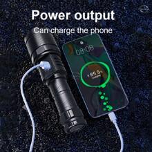 高品质高端强光远射LED手电筒记忆功能可充电铝合金高流明手电筒多功能可调户外战术手电筒 - 黑色 - 查看 7