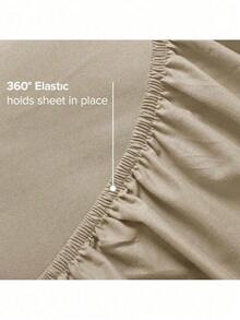 Juego de sábanas Queen de microfibra ultrasaves y transpirables, 4 piezas, tamaño cama matrimonial - Beis - Ver 2