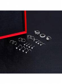 21PCS 20G StainlessSteel Nose Rings Hoop For Women Paved CZ Flower Nose Piercing Jewelry L Shaped Nose Ring Stud Set Valentines,Mom,Mother,Mother's Day,Gift
